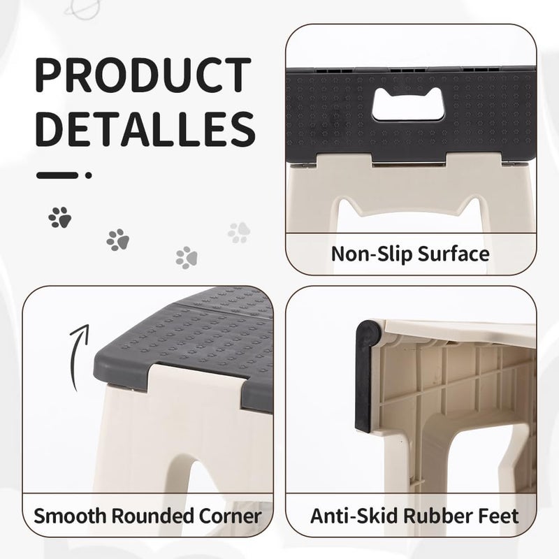 CasaZenith Step Stool Foldable, 9'' Folding Step Stool for Kids & Adults, Hold Up to 300lb, Lightweight Small Collapsible Step Stools with Handle, Stepping Stools Suitable for Kitchen Bathroom (Gray) - Image 3